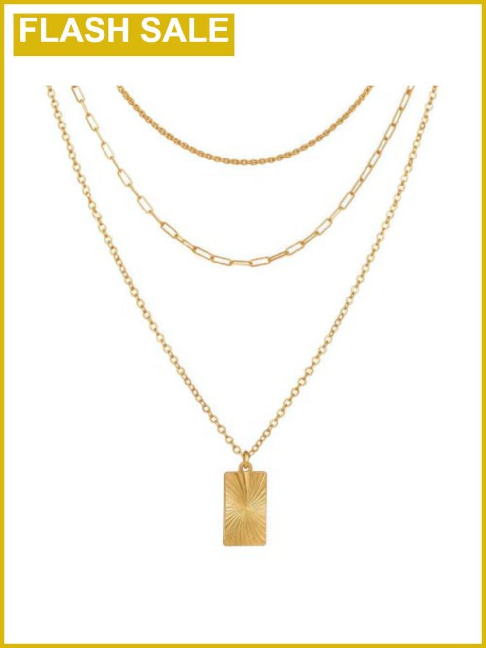 14K Gold Plated Layered Necklace Sunburst Pendant 3 Strand Minimalist